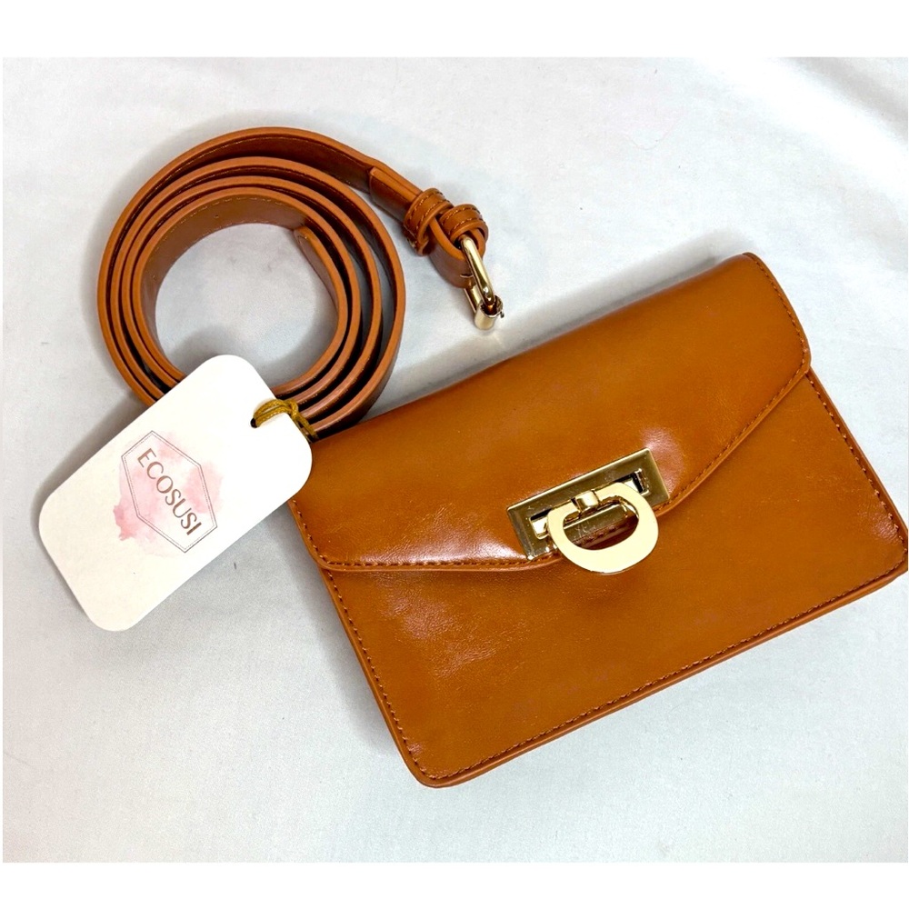 ECOSUSI BROWN FANNY PACK FAUX LEATHER WAIST BELT PURSETan Leather Crossbody Bag